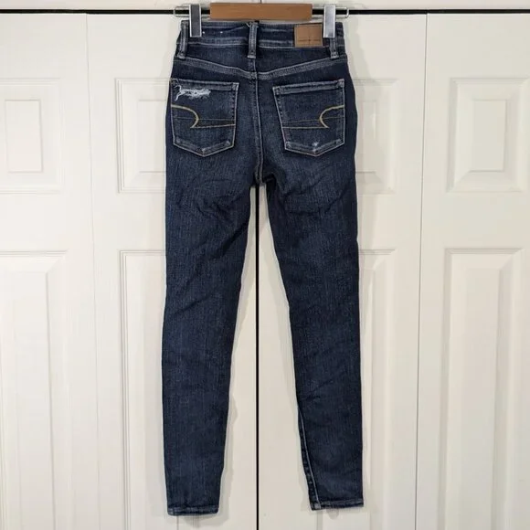 American Eagle Hi Rise Jeans Jegging with distressed details Super Stretch Skinn - Picture 2 of 15